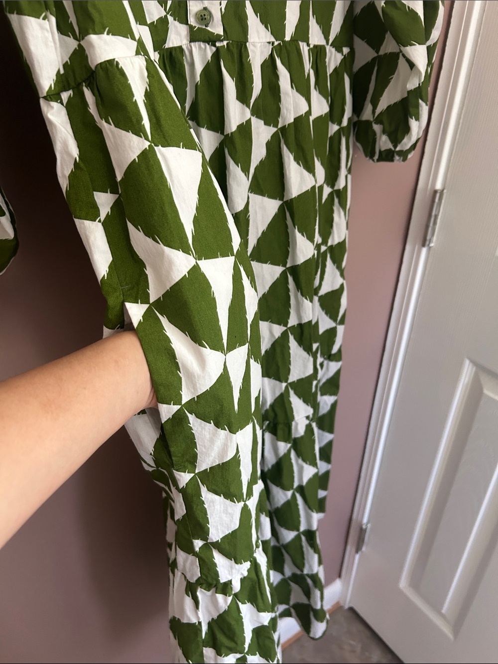 Anthropologie Maeve The Bettina Tiered Shirt Dress Green Geometric Boho Size L - Picture 9 of 10